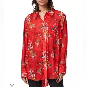 ALLSAINTS Bernie Melisma Red Printed Button Down Blouse Size 10